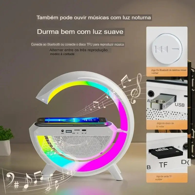 Caixa de Som Bluetooth/Luminária/Carregador - 3 em 1