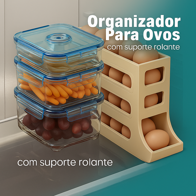 Organizador Para Ovos com Suporte Rolante