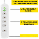 Extensão Elétrica com 5 Tomadas e Botão Liga/Desliga